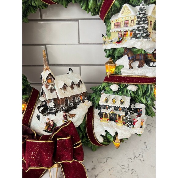 Thomas Kinkade Illuminated "Christmas Village" Wreath - Picture 6 of 12